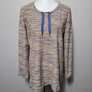 FDJ French Dressing Rainbow Variegated Crewneck Long Sleeve Top Size Large
